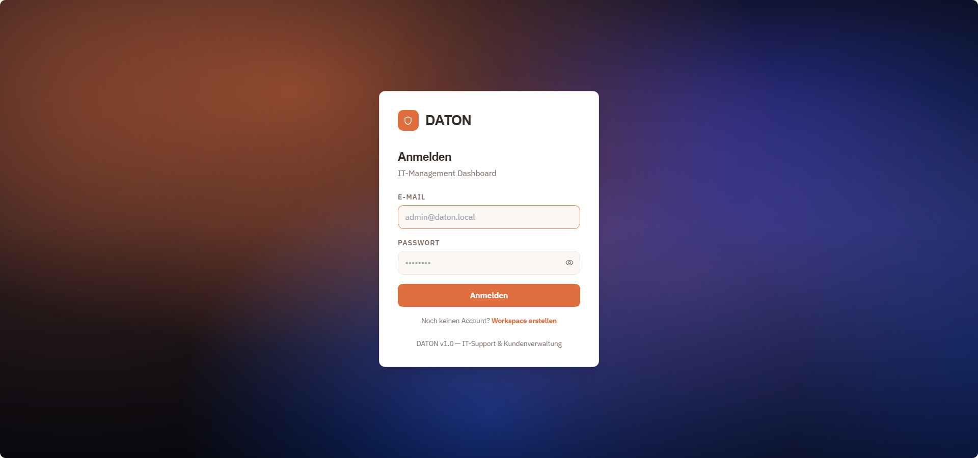 Daton Login Screen — DATON IT-Management Dashboard mit Aurora-Hintergrund